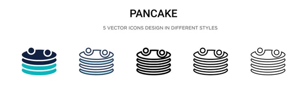 松饼图标为填充型 细线型 轮廓型和笔划型 两种彩色和黑色煎饼矢量图标设计的矢量图解可用于移动 Web — 图库矢量图片