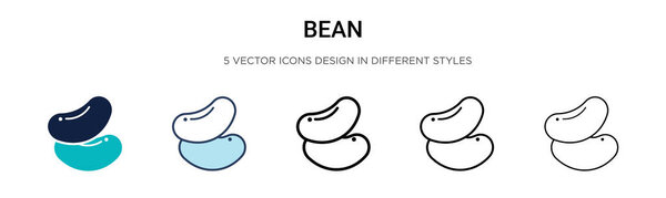 Bean icon in filled, thin line, outline and stroke style. Vector illustration of two colored and black bean vector icons designs can be used for mobile, ui, web