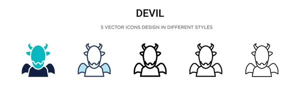 Djävulsikonen Fylld Tunn Linje Kontur Och Stroke Stil Vektor Illustration — Stock vektor