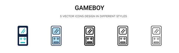 Icono Gameboy Línea Llena Delgada Contorno Estilo Trazo Ilustración Vectorial — Vector de stock