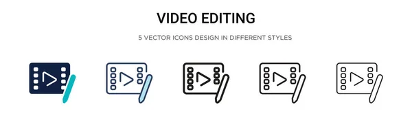 Icono Edición Vídeo Línea Llena Delgada Contorno Estilo Trazo Ilustración — Vector de stock