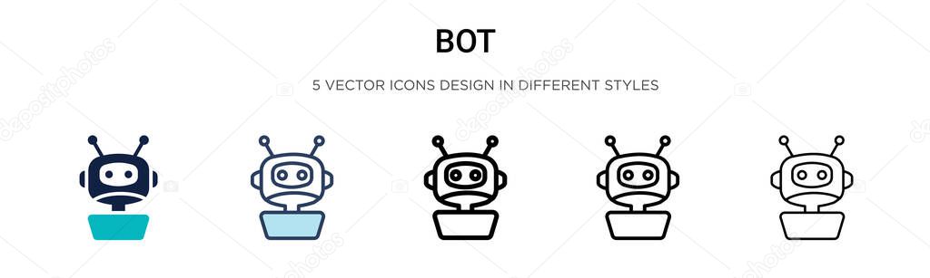 Bot icon in filled, thin line, outline and stroke style. Vector illustration of two colored and black bot vector icons designs can be used for mobile, ui, web