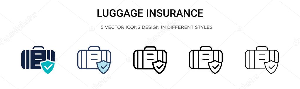 Luggage insurance icon in filled, thin line, outline and stroke style. Vector illustration of two colored and black luggage insurance vector icons designs can be used for mobile, ui, web
