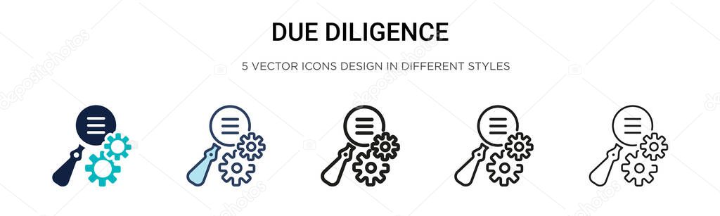 Due diligence icon in filled, thin line, outline and stroke style. Vector illustration of two colored and black due diligence vector icons designs can be used for mobile, ui, web