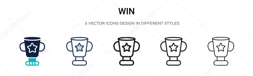 Win icon in filled, thin line, outline and stroke style. Vector illustration of two colored and black win vector icons designs can be used for mobile, ui, web
