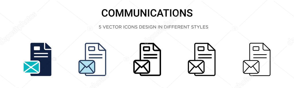 Communications icon in filled, thin line, outline and stroke style. Vector illustration of two colored and black communications vector icons designs can be used for mobile, ui, web