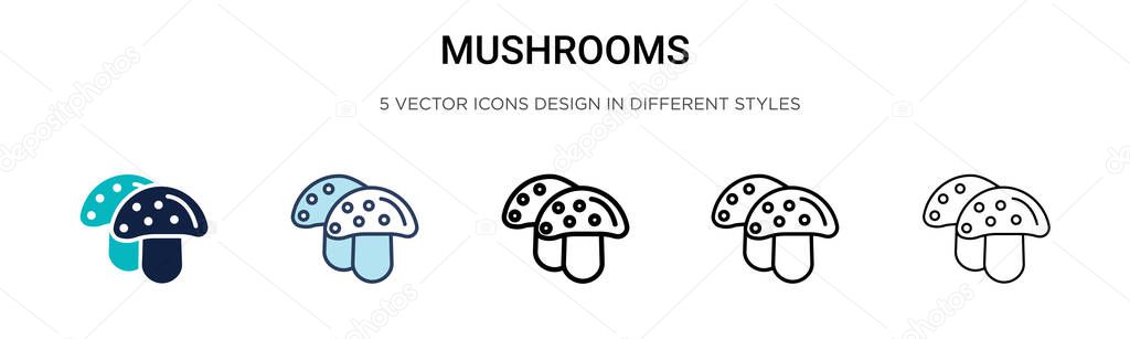 Mushrooms icon in filled, thin line, outline and stroke style. Vector illustration of two colored and black mushrooms vector icons designs can be used for mobile, ui, web — Stock Illustration Mushrooms Icon Filled Thin Line Outline Stroke Style Vector Illustration Royalty Free Stock Illustrations