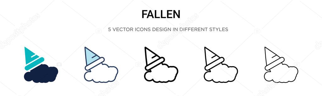 Fallen icon in filled, thin line, outline and stroke style. Vector illustration of two colored and black fallen vector icons designs can be used for mobile, ui, web