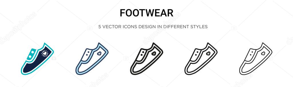 Footwear icon in filled, thin line, outline and stroke style. Vector illustration of two colored and black footwear vector icons designs can be used for mobile, ui, web
