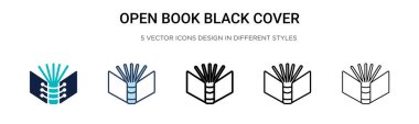 Açık kitap siyah kapak simgesi dolu, ince çizgi, özet ve vuruş stili. Mobil, ui, web için iki renkli ve siyah açık kitap kapak vektör simgesi tasarımı vektör illüstrasyonu kullanılabilir