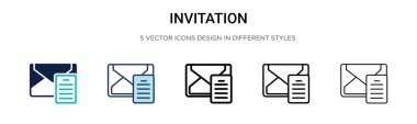 Davetiye simgesi dolu, ince çizgi, özet ve vuruş stili. İki renkli ve siyah davet vektör simgesi tasarımı mobil, ui, web için kullanılabilir