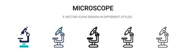 Mikroskop simgesi doldurulmuş, ince çizgi, özet ve vuruş stili. Mobil, ui, web için iki renkli ve siyah mikroskop vektör ikonu tasarımı vektör illüstrasyonu kullanılabilir