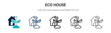 Eko ev ikonu, ince çizgi, özet ve vuruş stili. Mobil, ui, web için iki renkli ve siyah eko ev vektör ikonu tasarımı vektör illüstrasyonu kullanılabilir