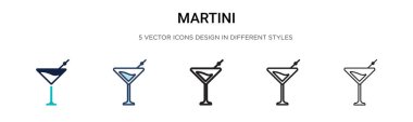 Martini ikonu, ince çizgi, özet ve vuruş stili. Mobil, ui, web için iki renkli ve siyah martini vektör ikonu tasarımı vektör illüstrasyonu kullanılabilir