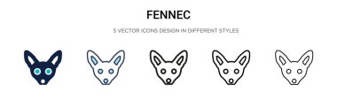 Fennec simgesi doldurulmuş, ince çizgi, özet ve vuruş stili. Mobil, ui, web için iki renkli ve siyah feneik vektör ikonu tasarımı vektör illüstrasyonu kullanılabilir