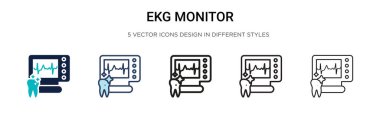 Ekg monitör simgesi doldurulmuş, ince çizgi, özet ve vuruş stili. Mobil, ui, web için iki renkli ve siyah ekg izleyici vektör ikonu tasarımı vektör illüstrasyonu kullanılabilir
