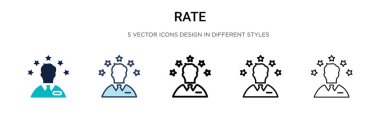 Rate icon in filled, thin line, outline and stroke style. Vector illustration of two colored and black rate vector icons designs can be used for mobile, ui, web clipart
