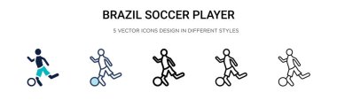 Brezilya futbolcusu ikonu. İnce çizgi, dış hatlar ve vuruş stili. Mobil, ui, web için iki renkli ve siyah Brezilya futbolcu vektör ikonu tasarımı vektör illüstrasyonu kullanılabilir