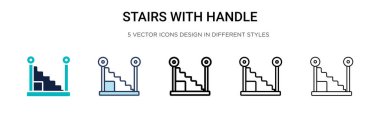 Stairs with handle icon in filled, thin line, outline and stroke style. Vector illustration of two colored and black stairs with handle vector icons designs can be used for mobile, ui, web clipart