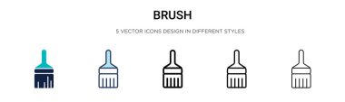 Fırça ikonu dolu, ince çizgi, özet ve vuruş stili. Mobil, ui, web için iki renkli ve siyah fırça vektör ikonu tasarımı vektör illüstrasyonu kullanılabilir