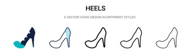 Topuk simgesi doldurulmuş, ince çizgi, ana hatlar ve vuruş stili. Mobil, ui, web için iki renkli ve siyah topuklu vektör ikonu tasarımı vektör illüstrasyonu kullanılabilir