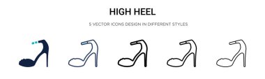 Yüksek topuklu ikon, ince çizgi, özet ve vuruş stili. Mobil, ui, web için iki renkli ve siyah yüksek topuklu vektör ikonlarının vektör çizimi kullanılabilir