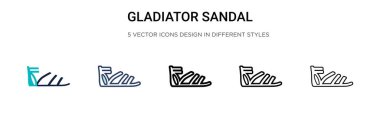Gladyatör sandalet ikonu, ince çizgi, dış hatlar ve vuruş stili. Mobil, ui, web için iki renkli ve siyah gladyatör sandalet vektör ikonu tasarımı vektör ilülasyonu kullanılabilir