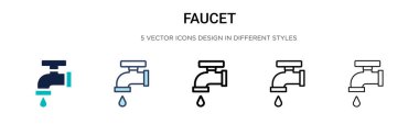 Faucet icon in filled, thin line, outline and stroke style. Vector illustration of two colored and black faucet vector icons designs can be used for mobile, ui, web clipart