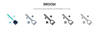 Broom icon in filled, thin line, outline and stroke style. Vector illustration of two colored and black broom vector icons designs can be used for mobile, ui, web clipart