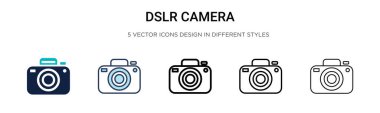 DSR kamera simgesi dolu, ince çizgi, özet ve vuruş stili. Mobil, ui, web için iki renkli ve siyah dslr kamera vektör ikonu tasarımı vektör illüstrasyonu kullanılabilir