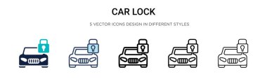 Araba kilidi simgesi doldurulmuş, ince çizgi, dış hat ve vuruş stili. Mobil, ui, web için iki renkli ve siyah araba kilit vektör ikonu tasarımı vektör illüstrasyonu kullanılabilir