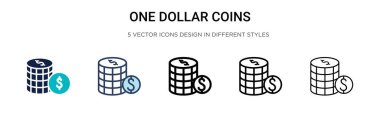Bir dolarlık madeni para ikonu, ince çizgi, özet ve vuruş stili. İki renkli ve siyah madeni paranın vektör çizimi vektör simgeleri mobil, ui, web için kullanılabilir