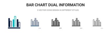 Bar grafiği ikili bilgi simgesi doldurulmuş, ince çizgi, özet ve vuruş tarzı. İki renkli ve siyah çubuk grafiğinin vektör illüstrasyonu çift bilgi vektör ikonu tasarımları mobil için kullanılabilir,