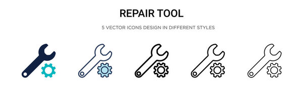 Reair tool icon in filled, thin line, outline and stroke style. Векторная иллюстрация двух цветных и черных инструментов ремонта векторные иконки конструкции могут быть использованы для мобильных, УИ, веб