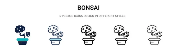Bonsai Icoon Gevulde Dunne Lijn Omtrek Slagstijl Vector Illustratie Van — Stockvector