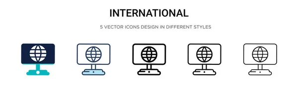 Icône Internationale Ligne Fine Remplie Contour Style Trait Illustration Vectorielle — Image vectorielle