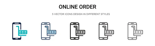 Online Order Icon Full Thin Line Outline Stroke 스타일의 온라인 — 스톡 벡터