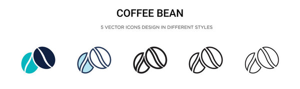 Coffee bean icon in filled, thin line, outline and stroke style. Vector illustration of two colored and black coffee bean vector icons designs can be used for mobile, ui, web