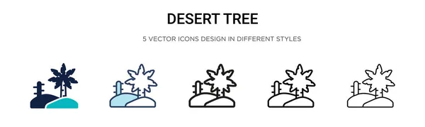 細い線 アウトラインとストロークのスタイルで砂漠の木のアイコン 2色と黒の砂漠のツリーベクトルのアイコンのベクトルイラストは モバイル Webに使用することができます — ストックベクタ