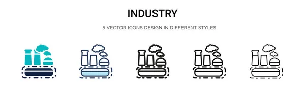 行业图标为填充型 细线型 轮廓型和笔画型 两种彩色和黑色工业矢量图标设计的矢量图解可用于移动 Web — 图库矢量图片
