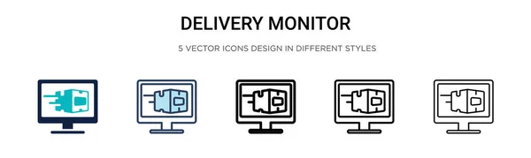 Icono Del Monitor Entrega Línea Llena Delgada Contorno Estilo Trazo — Archivo Imágenes Vectoriales