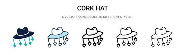 Icono Sombrero Corcho Línea Llena Delgada Contorno Estilo Trazo Ilustración — Vector de stock