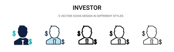 Ikona Investora Vyplněném Tenkém Řádku Obrysu Stylu Tahu Vektorové Ilustrace — Stockový vektor