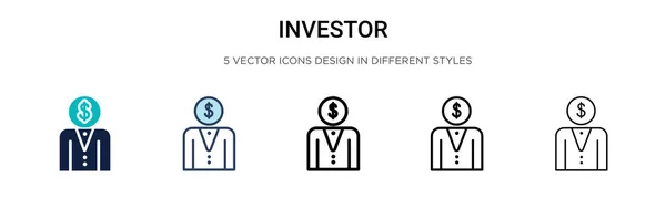 Ikona Investora Vyplněném Tenkém Řádku Obrysu Stylu Tahu Vektorové Ilustrace — Stockový vektor