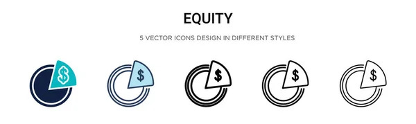 塗りつぶし 細い線 アウトライン ストロークスタイルのエクイティアイコン 2つの色と黒のエクイティベクトルのアイコンのベクトルイラストは モバイル Webに使用することができます — ストックベクタ