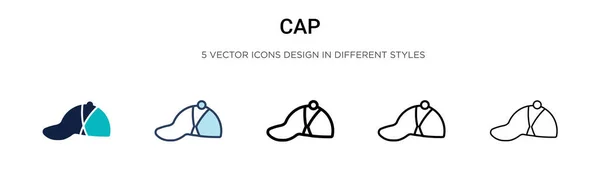 Cap Ikon Kitöltött Vékony Vonal Körvonalas Stroke Stílusban Vektor Illusztráció — Stock Vector