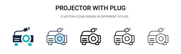 Proyector Con Icono Enchufe Línea Llena Delgada Contorno Estilo Trazo — Vector de stock