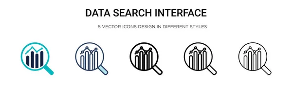 塗りつぶし 細い線 アウトライン ストロークスタイルの拡大ツールアイコンを持つバーグラフィックのデータ検索インターフェイスシンボル 2色と黒のデータ検索インターフェイスシンボルのベクトルイラスト — ストックベクタ