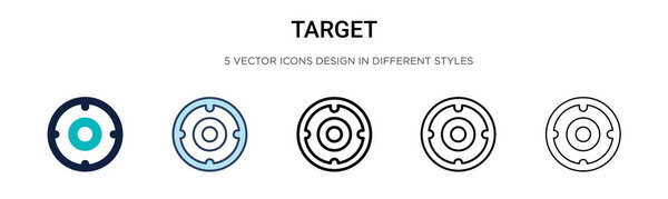 Target symbol icon in filled, thin line, outline and stroke style. Vector illustration of two colored and black target symbol vector icons designs can be used for mobile, ui, web