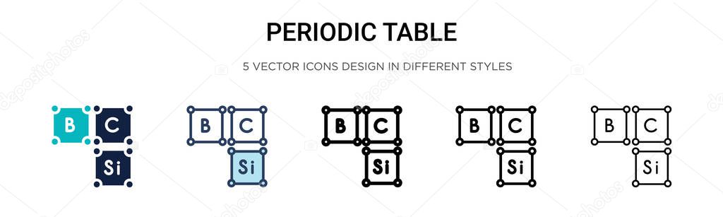 Periodic table icon in filled, thin line, outline and stroke style. Vector illustration of two colored and black periodic table vector icons designs can be used for mobile, ui, web
